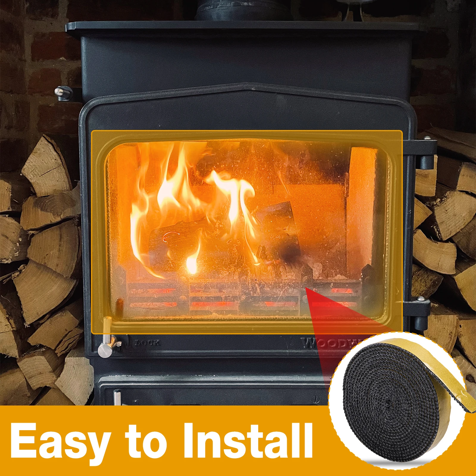 CHANGE MOORE Kamindichtung, selbstklebendes Dichtungsband für Herd, Fenster, Glas, Hochtemperatur-Flachseil, Faser, Holzofen, Dichtungsseil