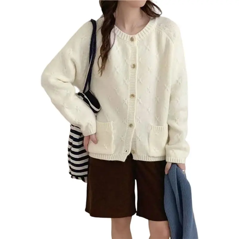 

ABAH-женский милый кардиган на пуговицах с длинными рукавами и круглым вырезом, осенние модные свитера, одежда