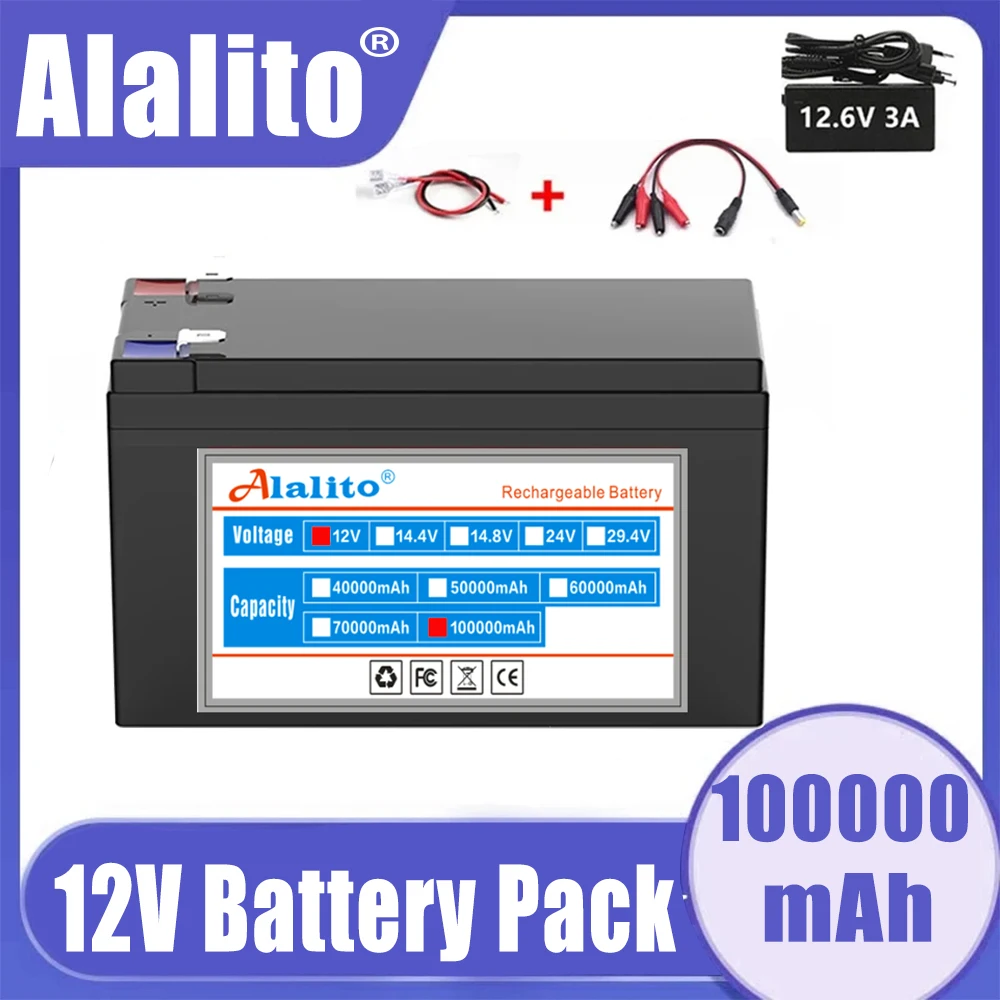 18650 12V 100Ah 70Ah 60Ah Lithium Li-ion Rechargeable Battery Pack for Kids EElectric Cars Toy Sprayer Scale Access Control