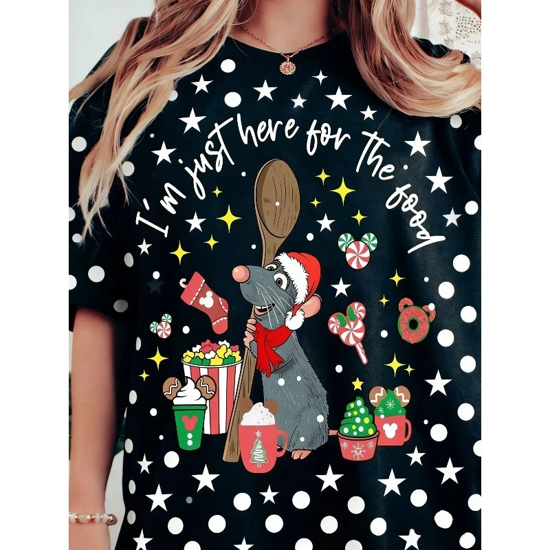 تي شيرت ديزني ريمي نسائي "فقط هنا للطعام" مطبوع عليه قطن خالص 100% لعيد الميلاد - "راتاتاتالويل" بأكمام قصيرة للرجال