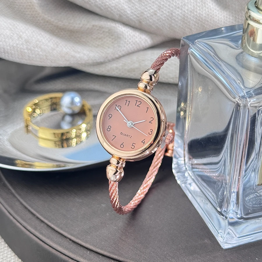 Women's Rope alloy small bracelet round case Arabic digital scale Lazy fashion bracelet watch image 6