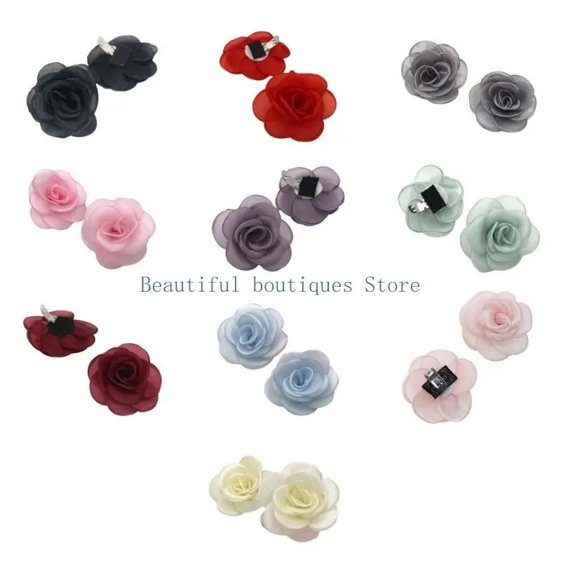 U4LF Rose Flower Shoe Clips Fabric Flower Shoe Charm Accessories Fashion Shoes Buckle