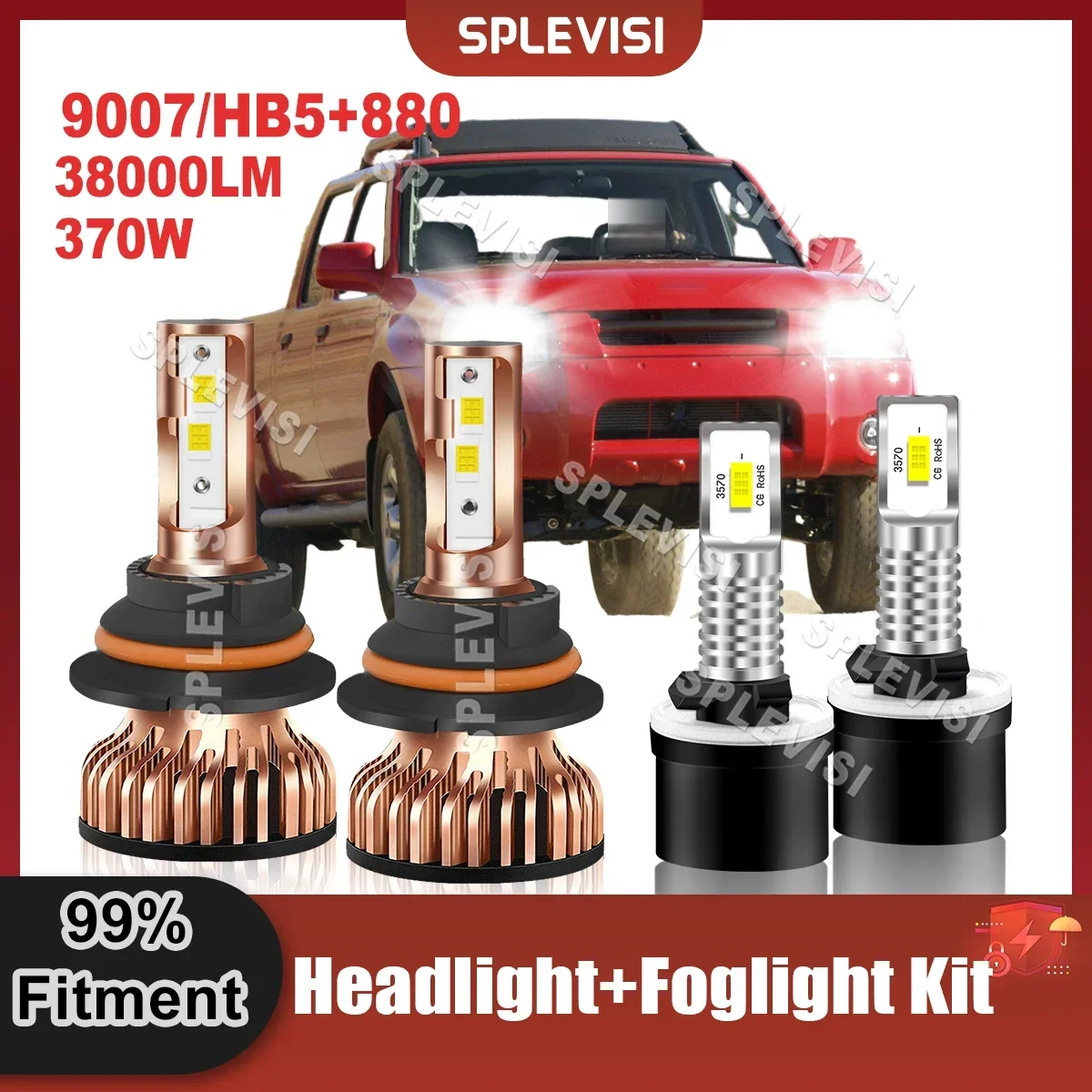 

All-In-One LED Headlight Replace Combo Bulbs For Nissan Frontier 2003-2004 High Low Beam 9007/HB5 Foglight 880 CSP Chips