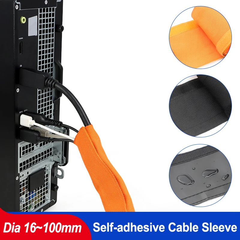 Reusable Self-adhesive PET Cable Sleeve 16/20~100mm PVC Waterproof Velcro Harness Sheath Management Line Wrap Protect Organizer