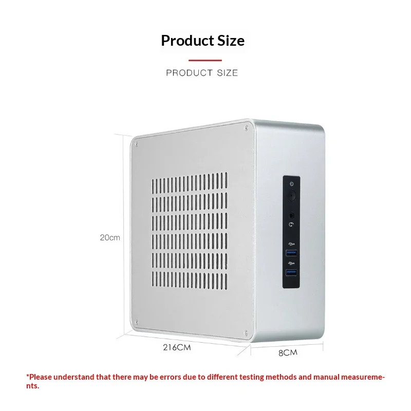 Aluminum Mini PC Case TA80 – ITX 17x17cm, Slim 80mm, Wall/Desk/Vertical, 60mm CPU Cooler, 1.1kg, USB 3.0