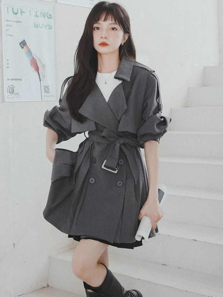 Trench Women M-4XL Retro Loose Design Sweet All-match Elegant Minimalist Pure Korean Style Stylish Daily Leisure Autumn Ladies