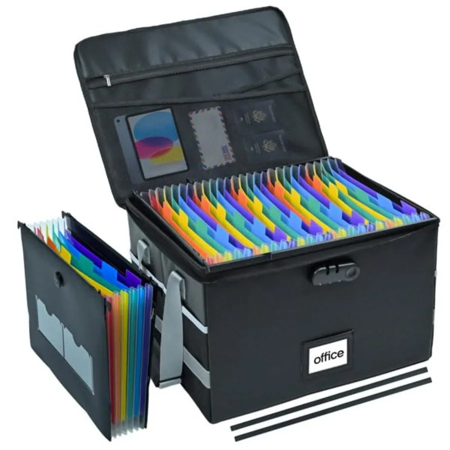 

Огнестойкий органайзер для важных документов с подвесными папками и замком, складной портативный ящик для файлов с ручкой для дома/офиса