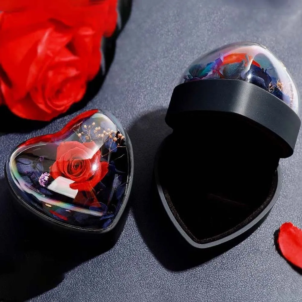 Composite Paper Heart Ring Box Acrylic Rose Ring Display Case Solid Color Three-dimensional Jewelry Organizer Women