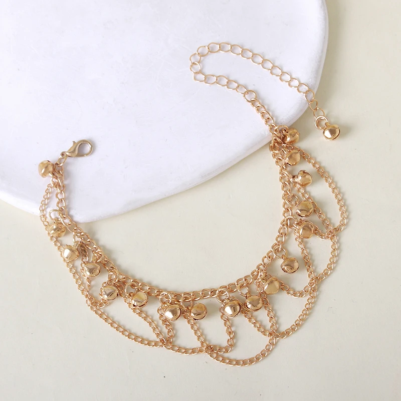 Bohemian Multi-layer Bell Anklet Female Retro Tassel Metal Foot Ornaments Seaside Holiday Beach Photo Accessories