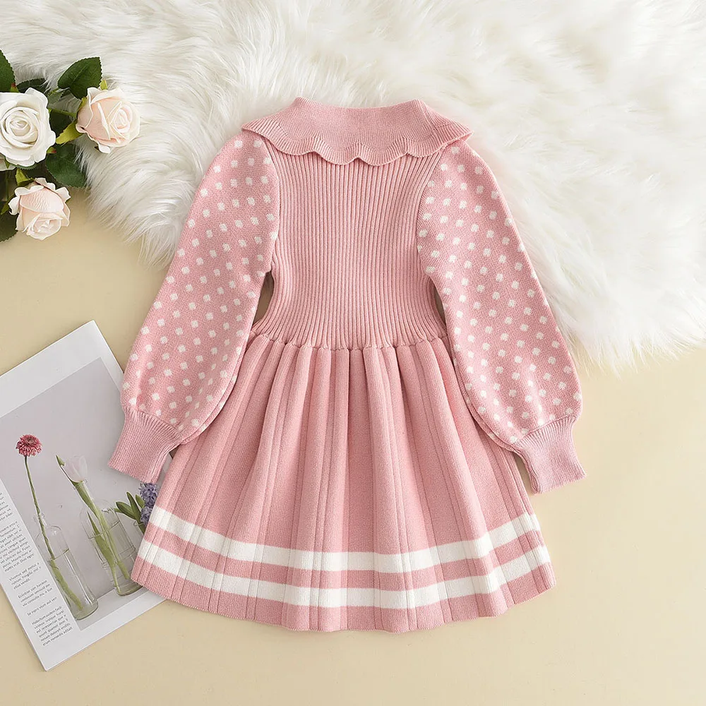 Bear Leader Girl Baby Sweater Knitted Dress Warm Sweater Dress Polka Dots Girls Infant Casual Pleated Princess Dresses Vestidos