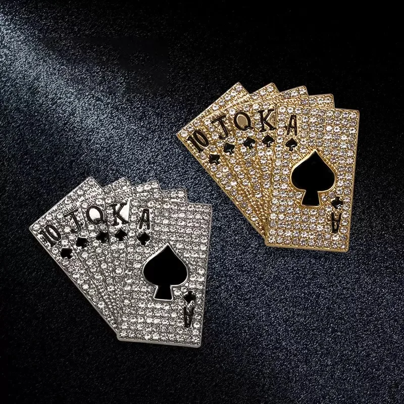 2-piece set of playing card straight flush suit lapel pins, brooches for clothes, hats, backpacks, badges, and accessories
