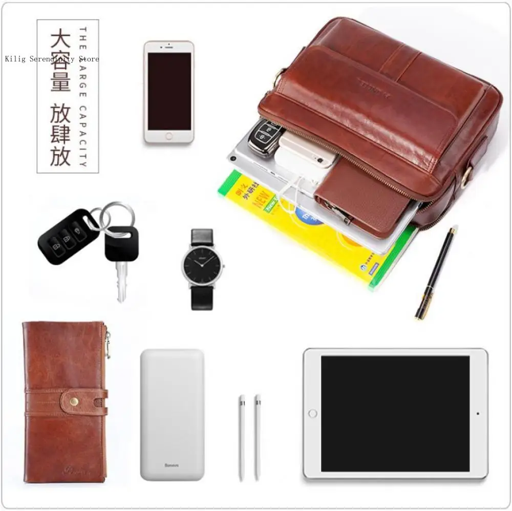 Genuine Leather Casual Multifunctional Trendy Large Capacity Single Shoulder Carrying Crossbody Bag for Men