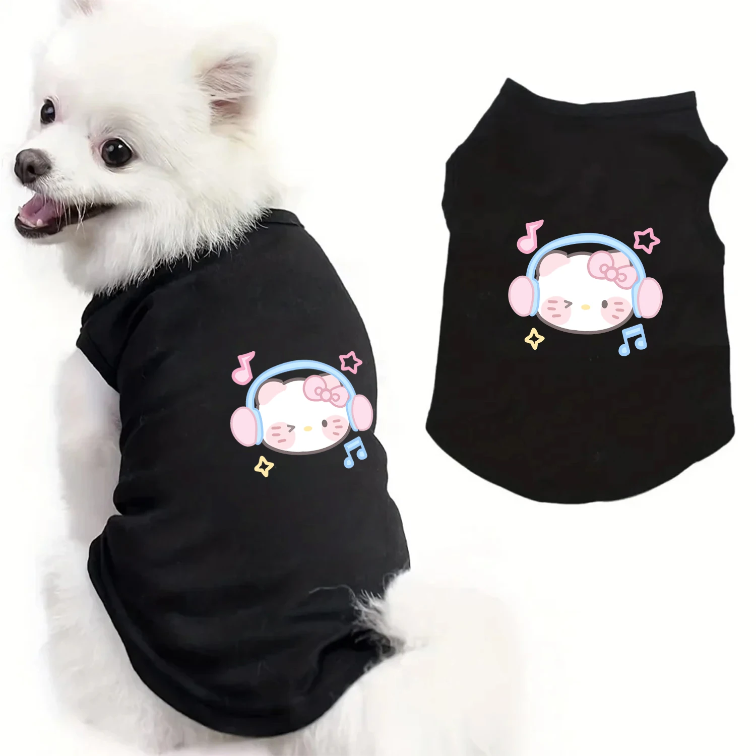 Sanrio Haustierweste, atmungsaktive schwarze Weste mit Sonnenschutz für den Sommer, geeignet für Katzen und Hunde zum Tragen von Haustierkleidung.