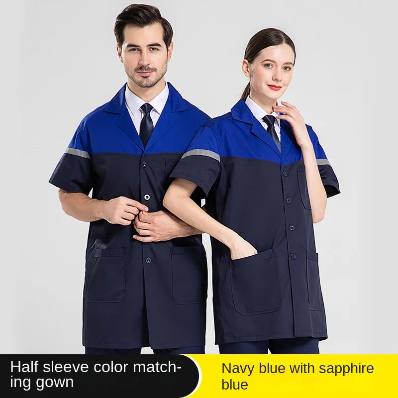 

Color Matching Lab Coat Overalls Men's Long, Dirty And Wear-Resistant Summer Thin, Short-Sleeved Labor Protection Clothing