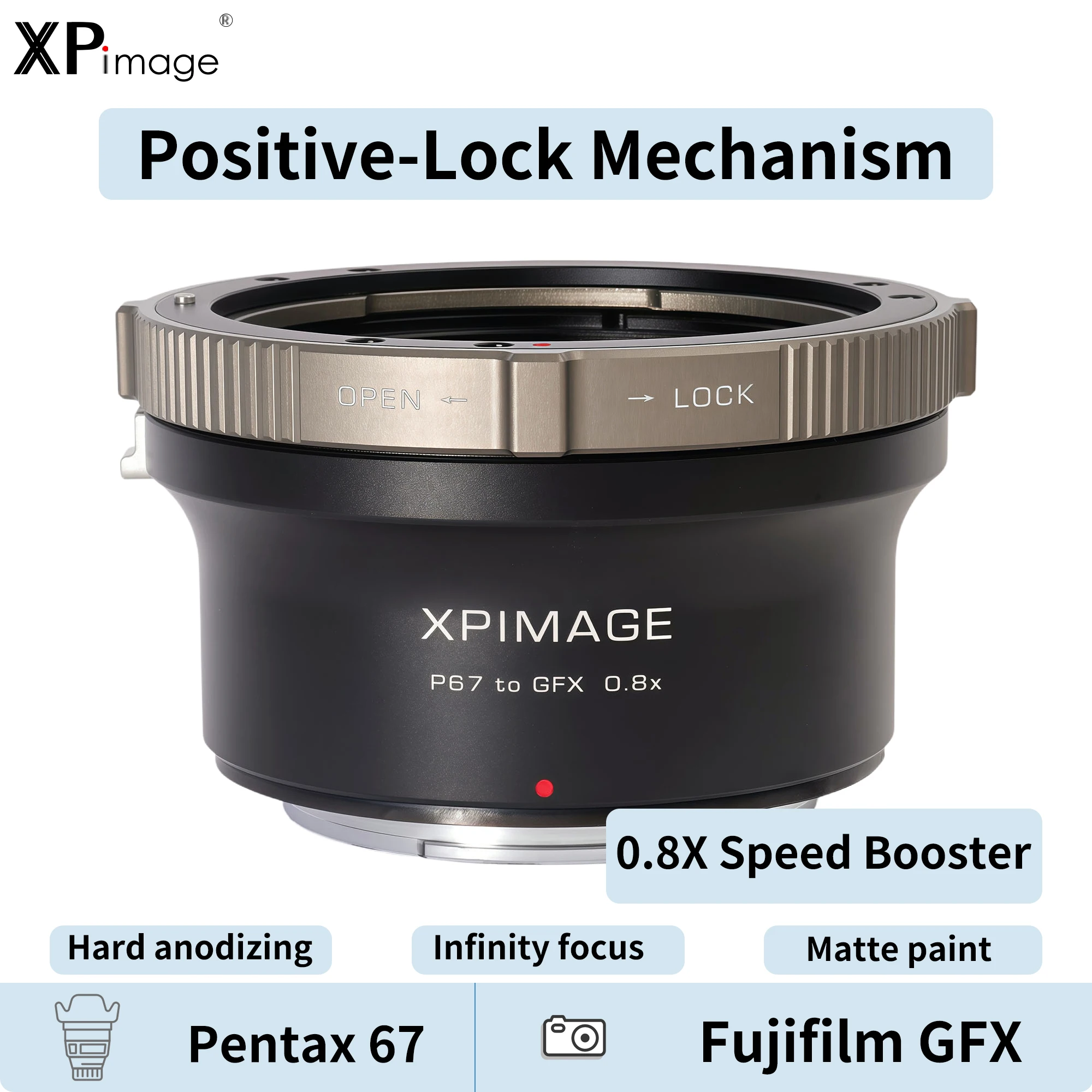 XPIMAGE Speed Booster 0.8X Optical Focal Reducer Adapter for Pentax 67 Lens to Fujifilm GFX Camera GFX50 GFX100
