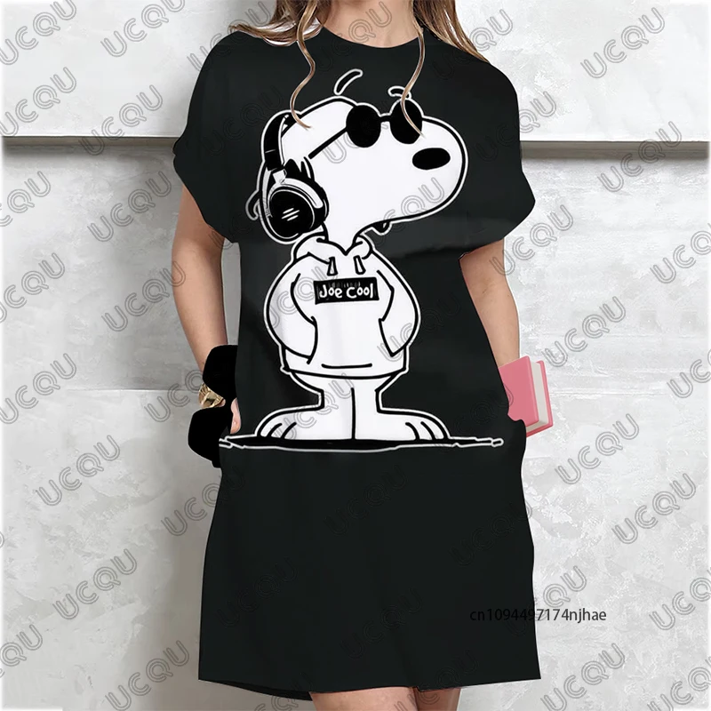 2025 جديد الكرتون سنوبي مطبوعة الصيف فساتين مثيرة للنساء تي شيرتات قصيرة الاكمام فستان حفلة موضة عادية فستان Y2K الإناث #3