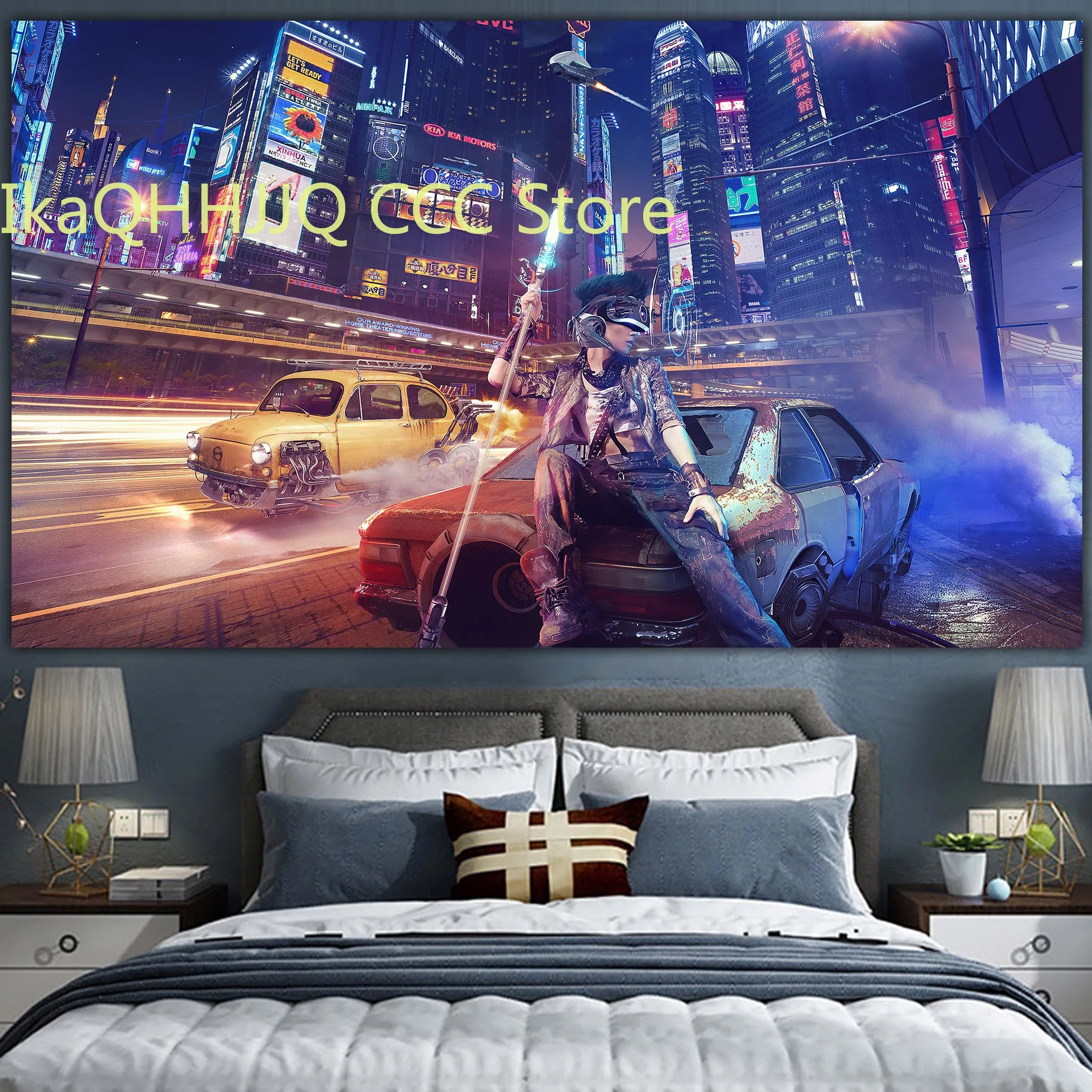 Cyberpunk Personality Tide Brand Tapestry Movie Atmosphere Background Cloth Ins Wall Hanging Cloth Dormitory Bedside Decoration