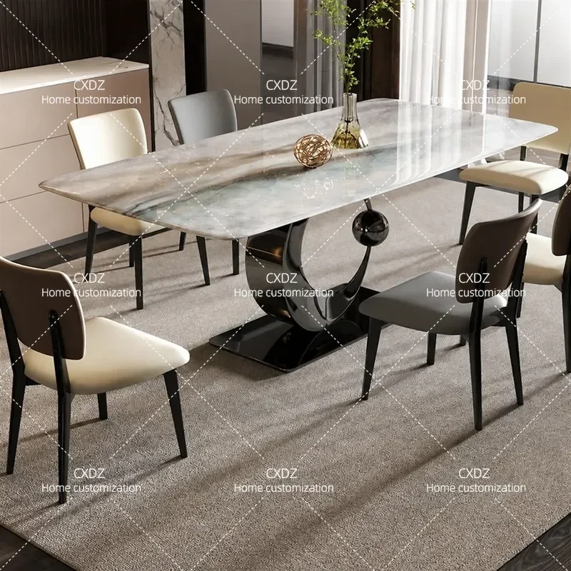 Modern Rectangular Slate Dining Table Set High End Supercrystalline Stone Floating Design Simple Luxury Household Furniture