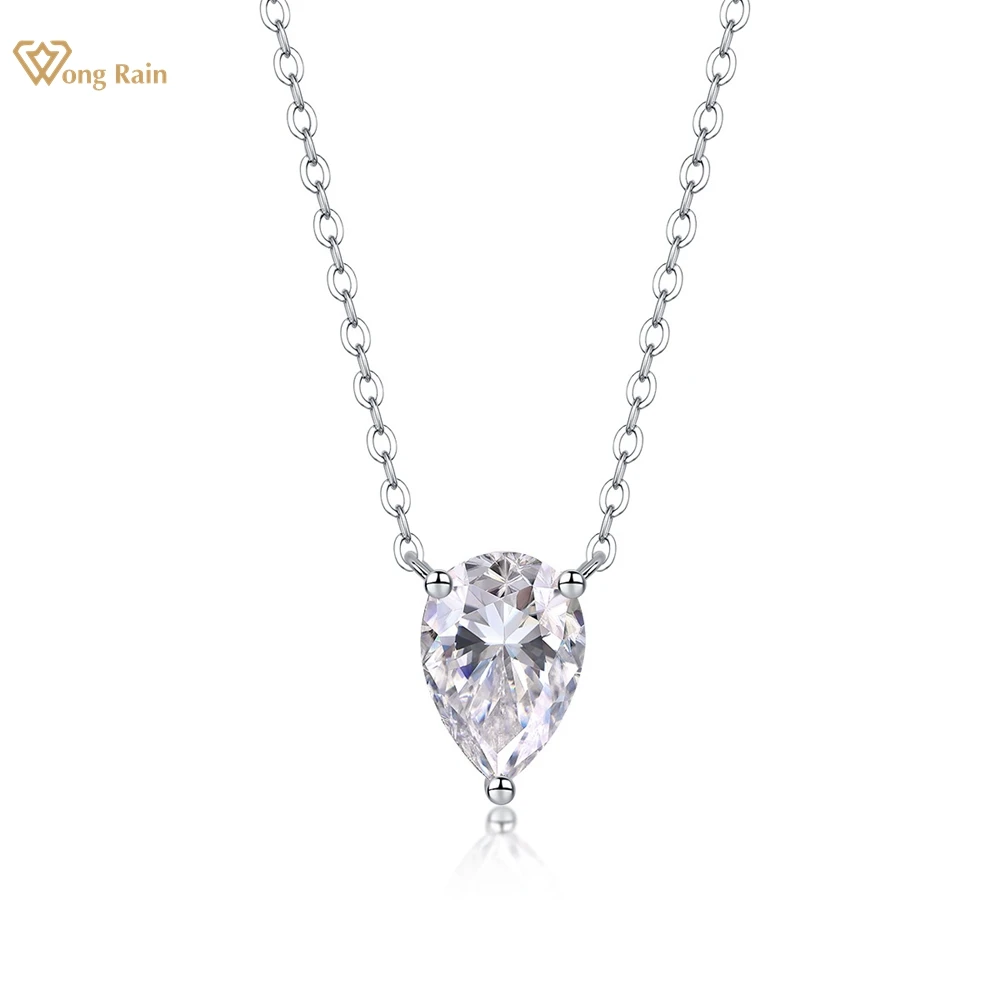 Wong Rain 925 Sterling Silver VVS1 3EX D Color Pear Cut 7*9MM Real Moissanite Diamond Gemstone Pendant Necklace Fine Jewelry GRA