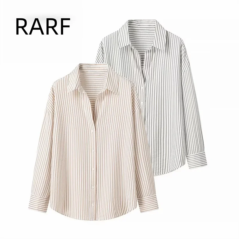 

Women's clothing 2024 autumn temperament fashionable simple and versatile lapel striped long sleeved shirt