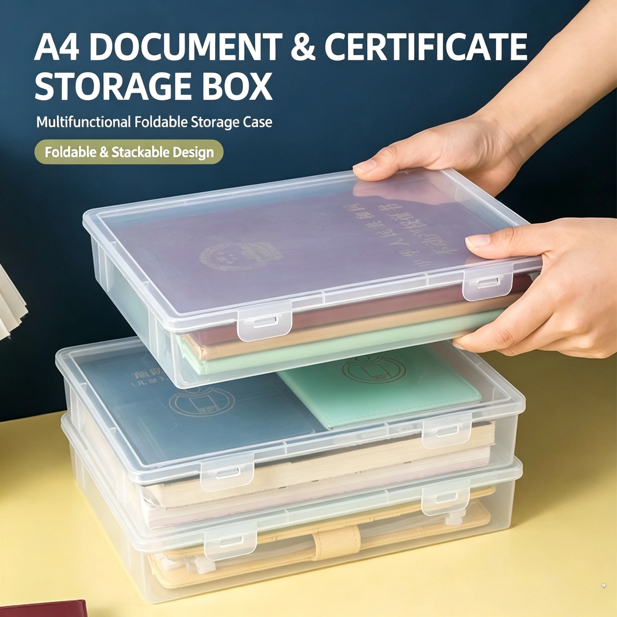 Home Important Document Storage Box, Transparent  Plastic File Case, Stackable Certificate Holder for Passport & Contracts