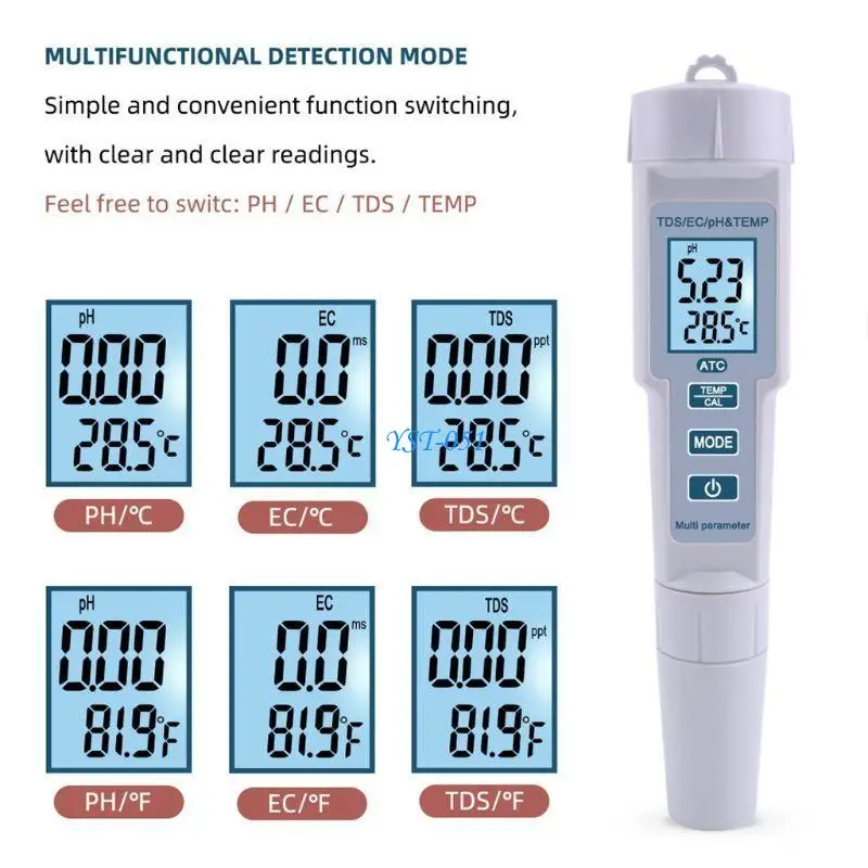 E15A PH-meter Digitale TDS-waterkwaliteit EC-temperatuurtest 4 in 1 voor aquariumzwembad