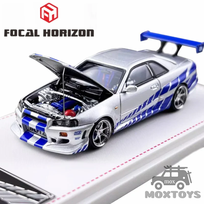 

**Предзаказ **Focal Horizon FH 1:64 Skyline GT-R R34 FNF C-West Silver Blue Limited999 Литая под давлением модель автомобиля