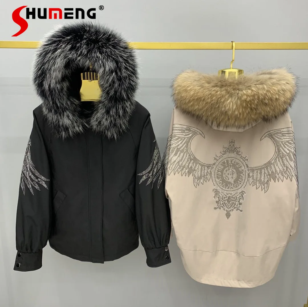 

Women's 2024 New Long Sleeve Chic Fur Jackets Feminine Removable Rex Rabbit Liner Fur Integrated Women's Clothes Fashion Parkas