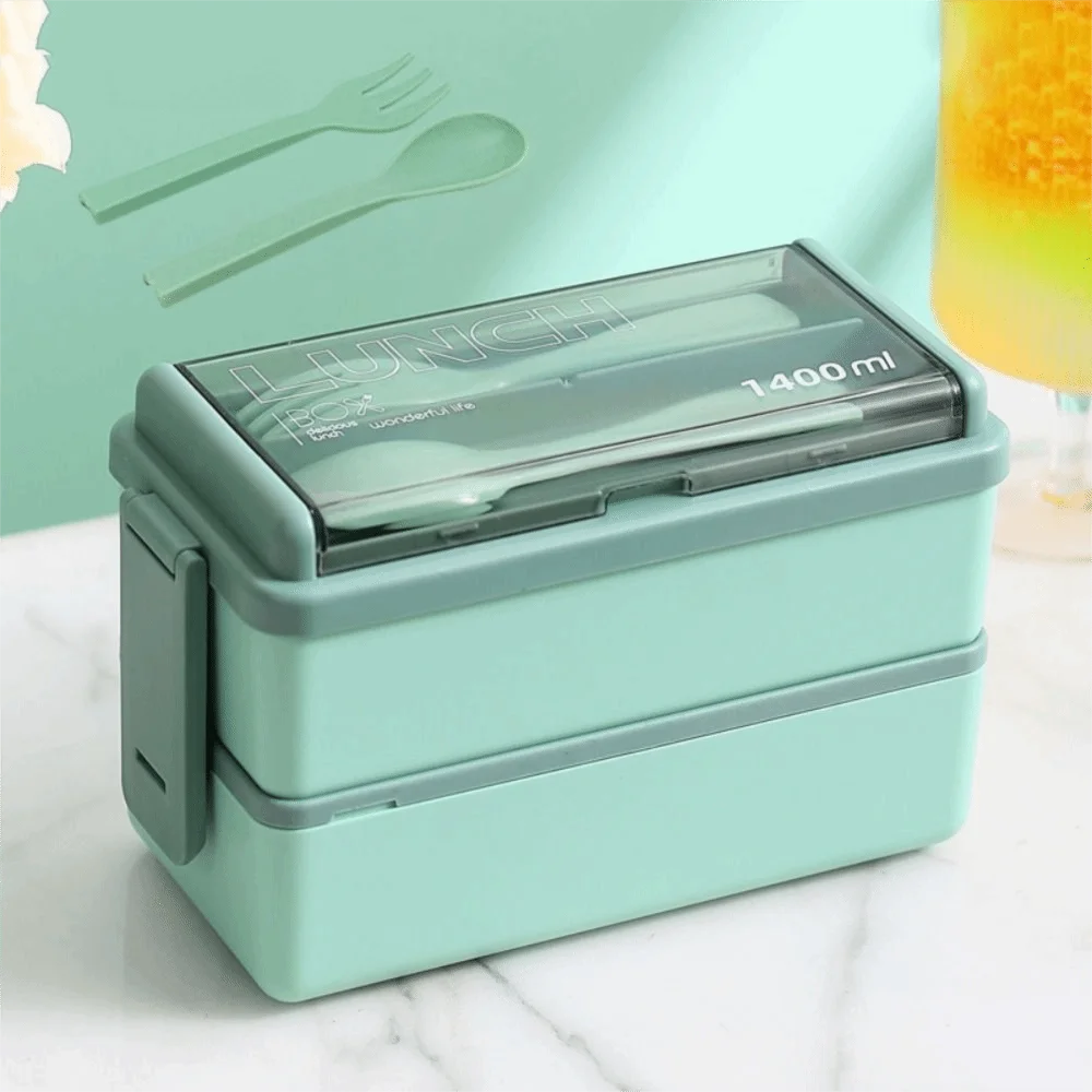 Leakproof Design Portable Lunch Box Single/Double Layer 700/1400ml Capacity Dinnerware Set with Fork Spoon Microwave Heatable
