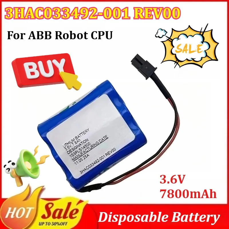 

1-2Pcs 3HAC033492-001 REV00 3.6V 7800mAh Disposable Battery Pack with Plug for ABB Robot CPU Replaceable Lithium Battery