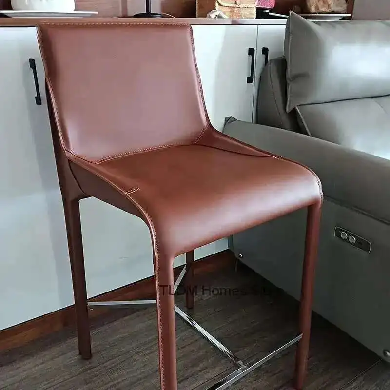 Nordic หนังเก้าอี้บาร์สําหรับห้องครัวบ้านพนักพิงเก้าอี้บาร์ Minimalist High-end Sense Designer สตูลสูงสําหรับ Small Apartment