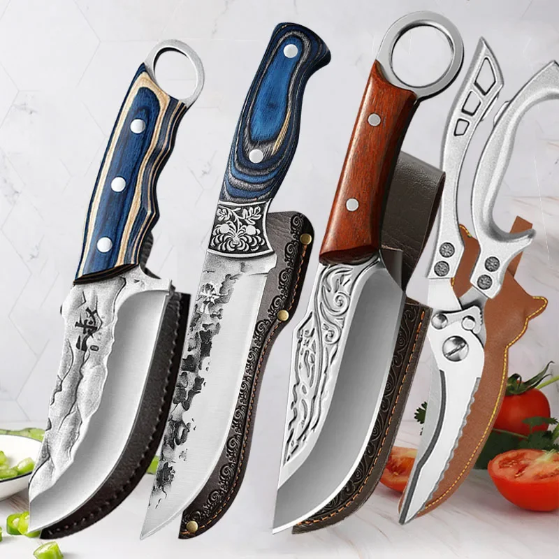 Forged Stainless Steel Boning Knife Fruit Meat Fish Cutting Tools Chef Slicing Utility Paring Cleaver Scissors Butcher Knives