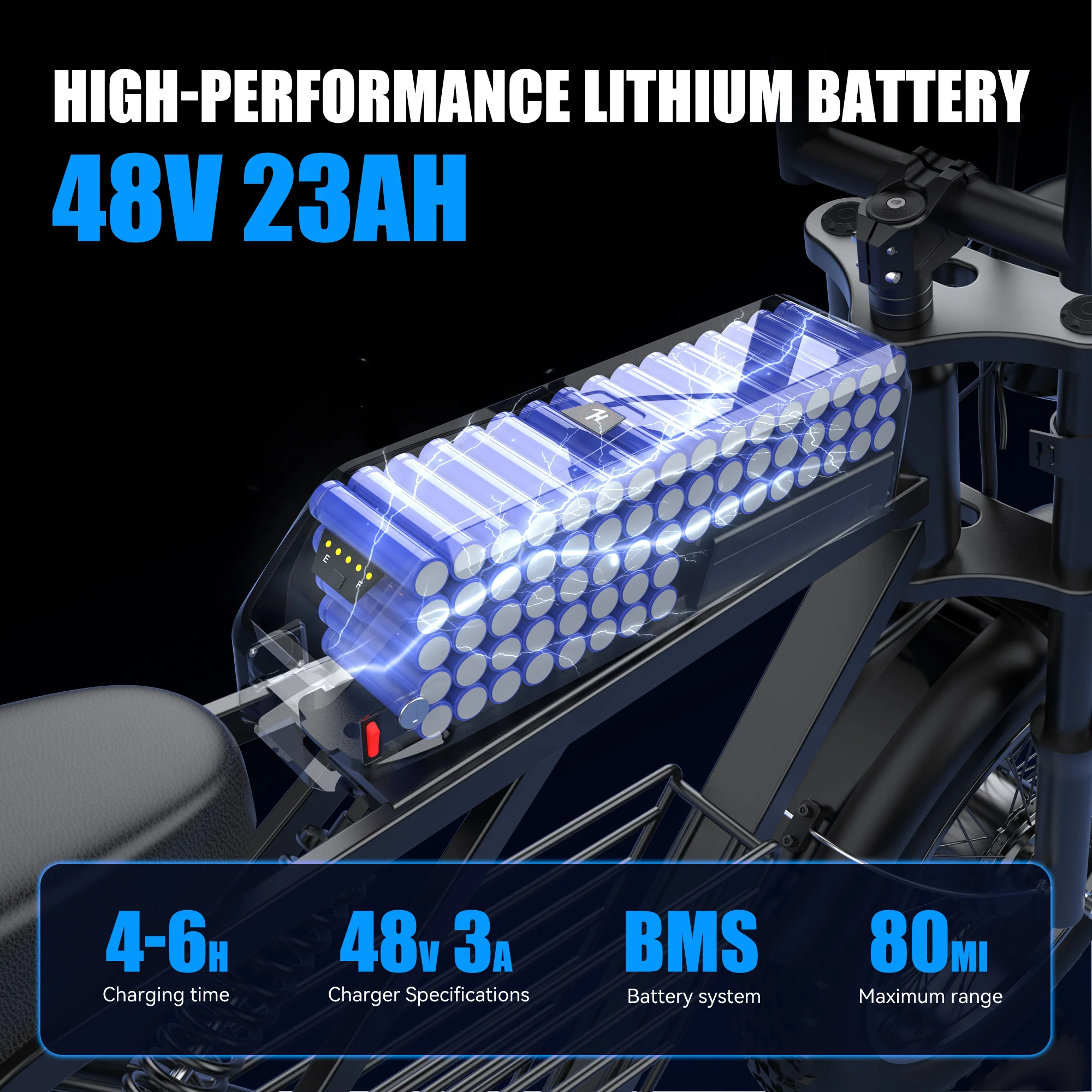 ZorixBike دراجة كهربائية للبالغين 3000 واط 35MPH 48 فولت 23AH ماكس 80 ميل دراجة نارية كهربائية 20 "دراجة ذات إطارات عريضة شامانو 7 سرعات EBike #3