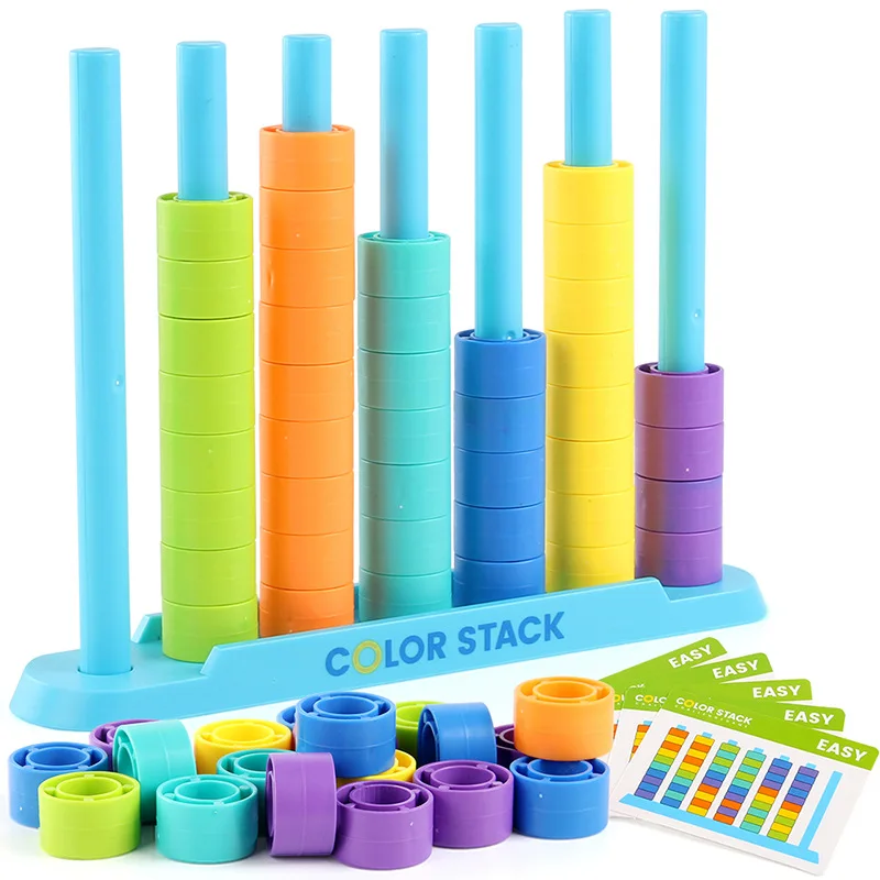 Color Stack Challenge Fun Board Game Versus Table Game with Card Educational Intellectual Enlightenment Cognition Logic Training