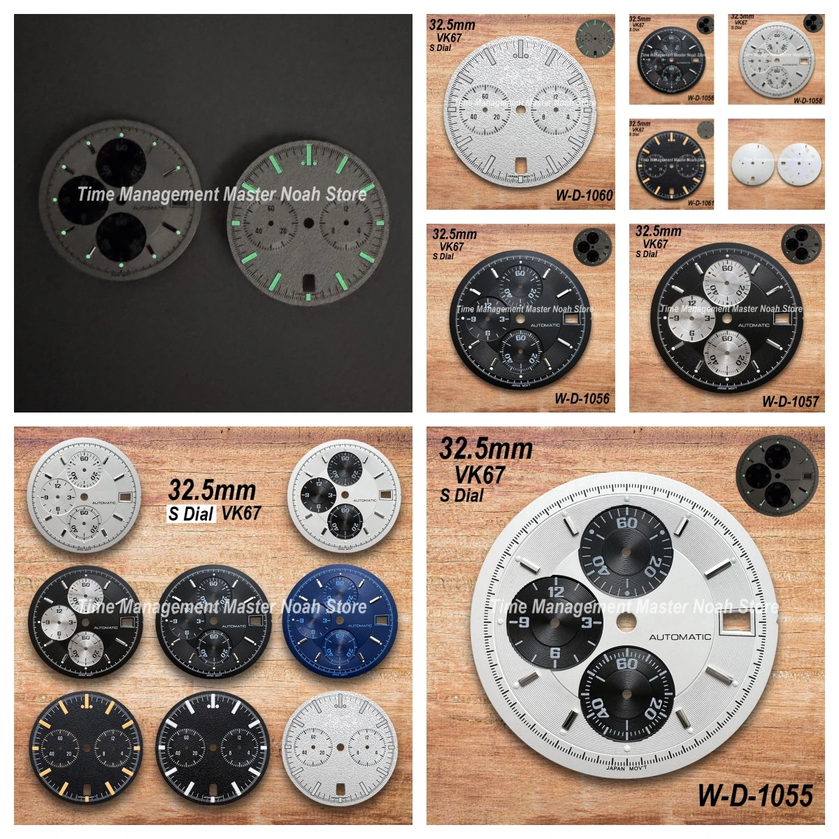 

32.5mm S Logo High Quality Matte Speed Dial Fit VK67 Movement Green Luminous Watch Modification Accessories