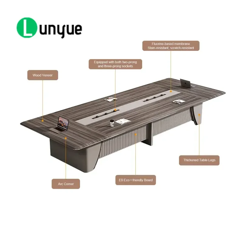 Grand Luxury Executive Conference Table Large Modern Wooden Office Meeting Desk with Integrated Power Sockets for Boardroom