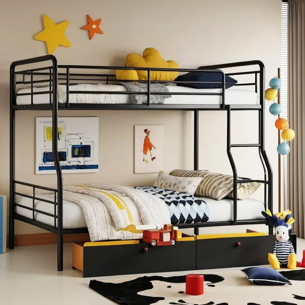 

Двухъярусная кровать размера «queen-size» с ящиками для хранения вещей для общежития, гостиной, спальни, детей, металлическая двухъярусная кровать с подставкой и полной длиной G