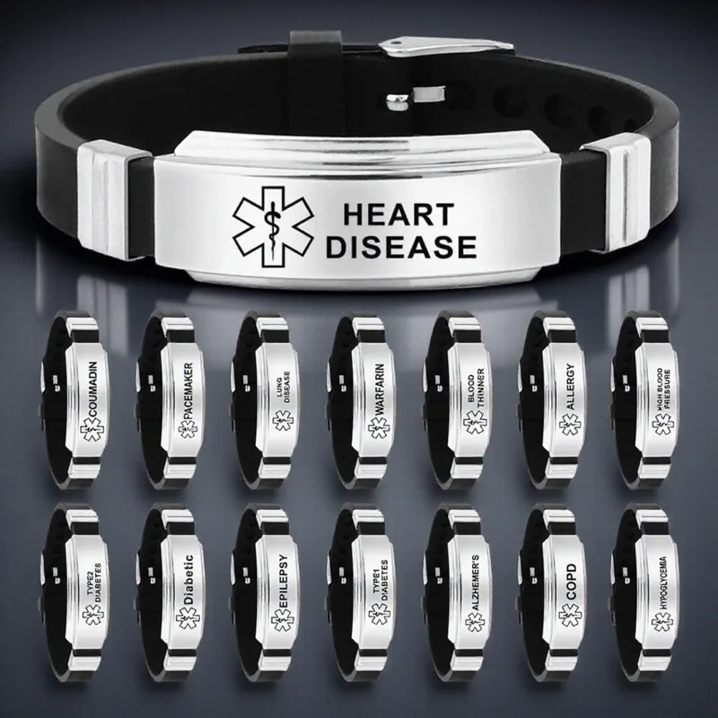 15 Styles Stainless Steel Medical Alert Bracelet for Diabetes Epilepsy Alzheimers Emergency ID Jewelry