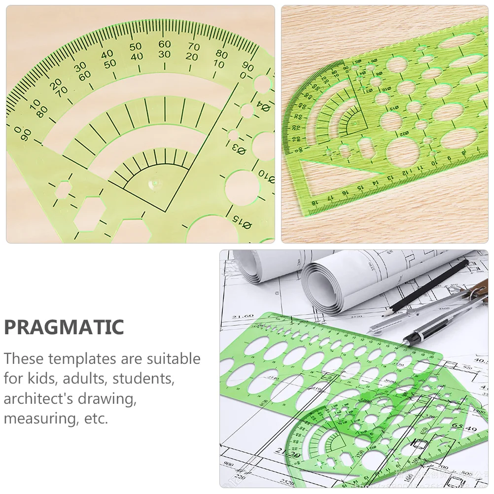 

11pcs Drawing Template Set Green Plastic Measuring Ruler For Students Architecture Geometric Stencils School Supplies Tools