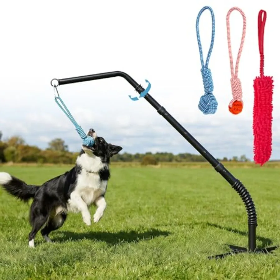 

Игрушка для собак Tether Outdoor War Dog с 3 веревками для жевания, регулируемая по высоте, для самостоятельной игры собаки во дворе, парке и на детской площадке