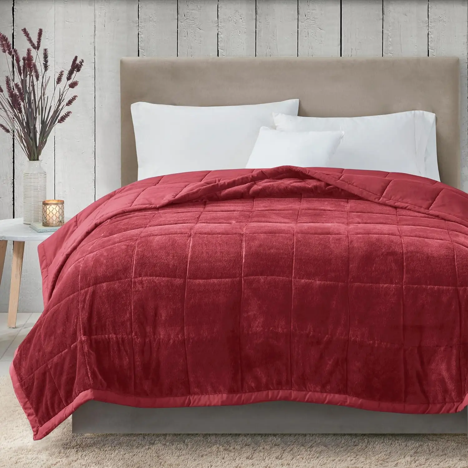 

Twin Cozy Blanket Heiq Smart Temperature Plush To Microfiber Reverse Box Quilting, Reversible, Soft All Season, Lightweight