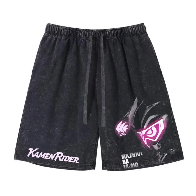 อะนิเมะ Kamen กางเกงขาสั้น Vintage ล้างมังงะ Decade DouBle กีฬากางเกงขาสั้น DTG พิมพ์กางเกงผ้าฝ้าย Y2K ครึ่งกางเกง Board Man Girl