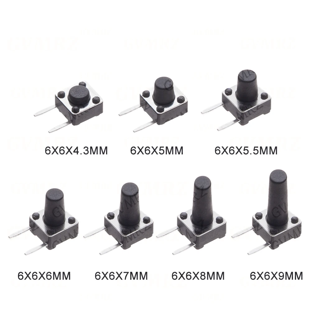 50PCS 6x6x4.3/5/5.5/6/7/8/9mm Integrated circuit Black 6x6 Tact Button Side 2Pin 6*6* Side Insert Micro 6x6x4.3/5/5.5