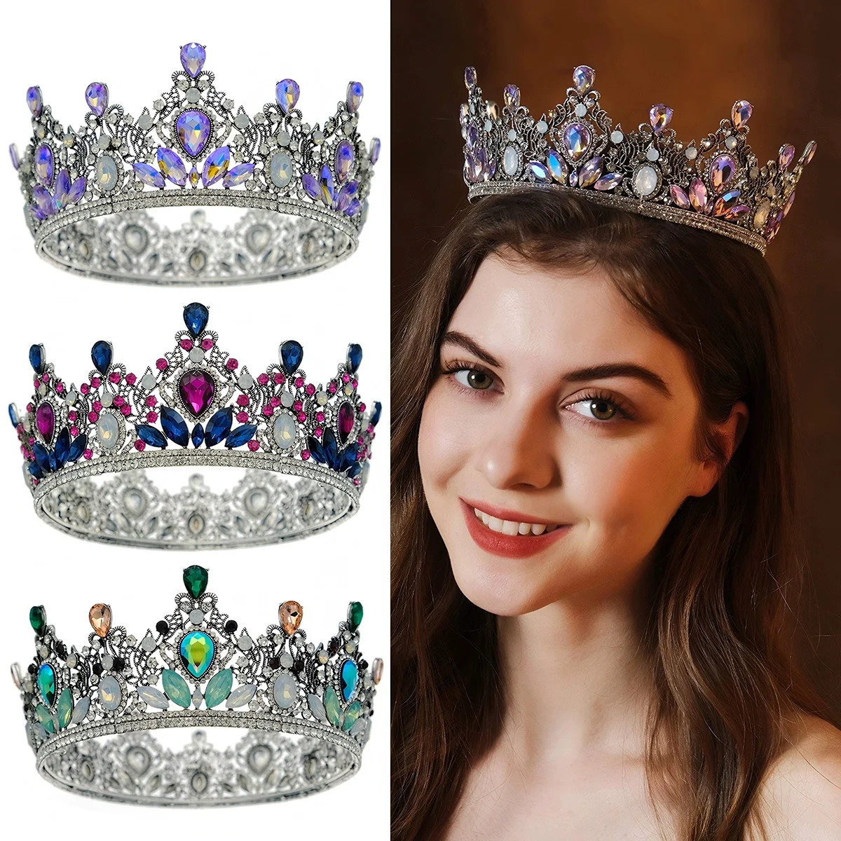 

1pc Elegant Queen Crown Luxurious Rhinestone Tiaras Party Holiday Wedding Wearing Fashion Bridal Jewelry Hair Accessories