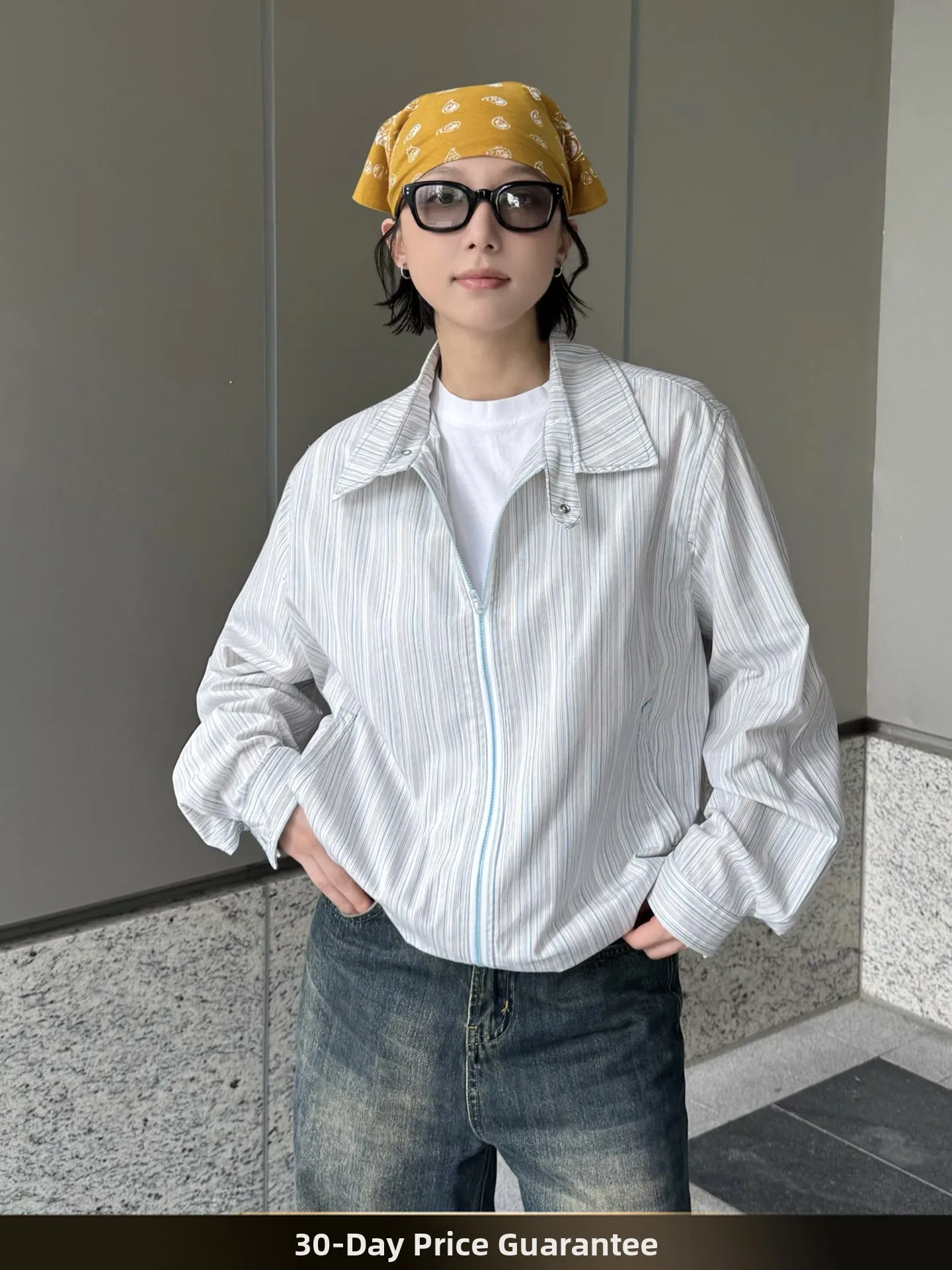 

American Retro Contrast Color Vertical Stripes Patchwork Collar irt Casual Lazy Sle Couple's Outerwear Cotton Long Sve