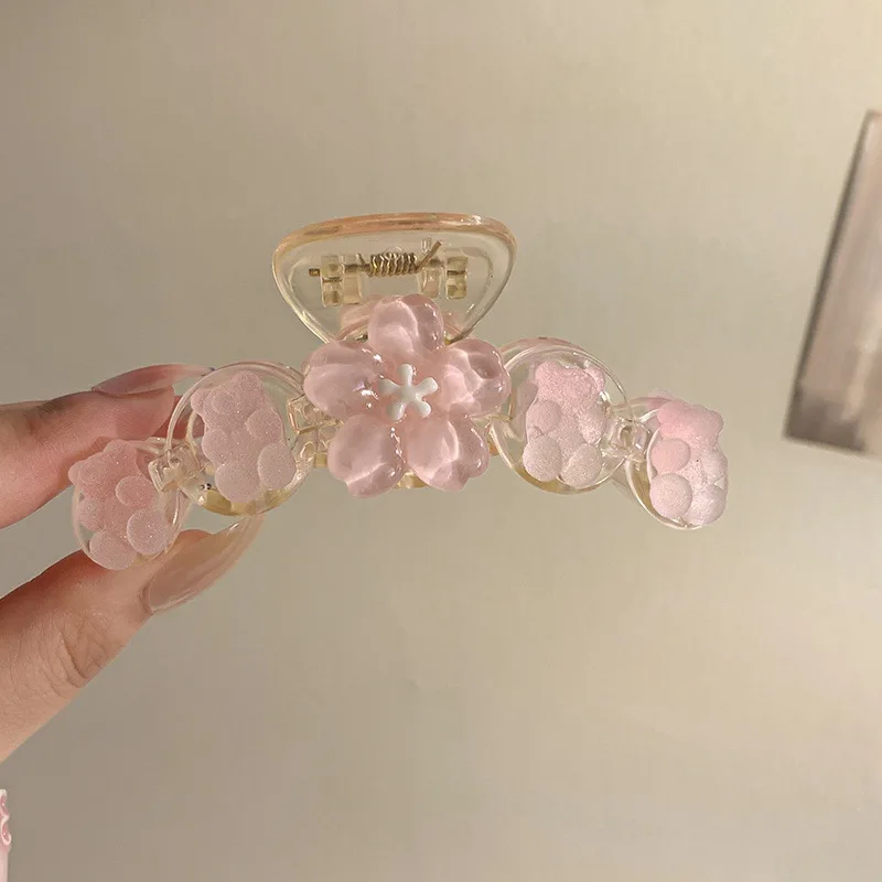 Spring Colorful Flower Bear Hair Clip for Women Posterior Skull Clamp Fashionable and Sweet Outdoor Matching Headdress