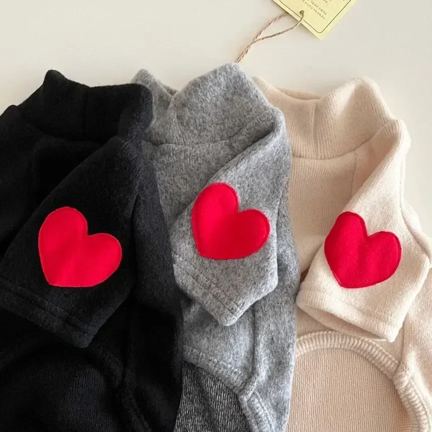 Jesień Zima Pluszowy Sweter Miłość Pies Kot Solidna Płaszcz Podstawowy Mały Pies Teddy Yorkshire Zagęszczona Ciepła Odzież Szczeniak Ubrania