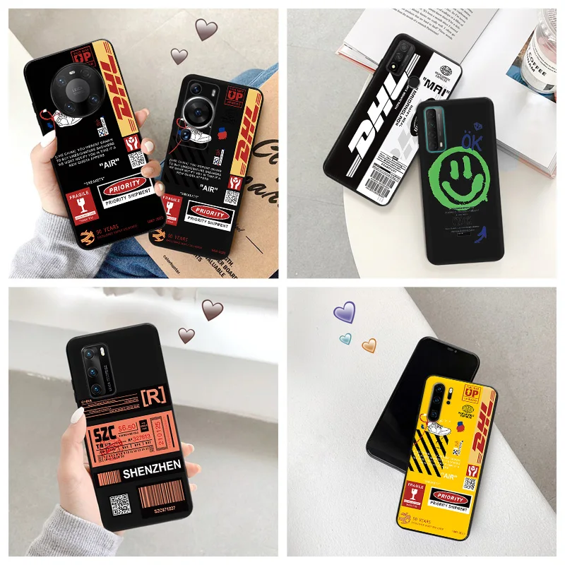 Silicone Black Phone Case for Motorola G200 5G G30 G31 OneFusion logistics Express Label Huawei P40 P30 P20 PSmart iphone6 Cover