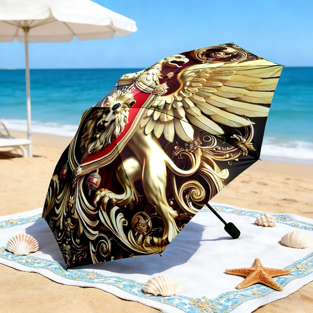 1PC Majestic Lion Crest Umbrella by the Lakeside Print 8 Iron Ribs Folding Umbrella Auto-Open Fashion Sunshade
