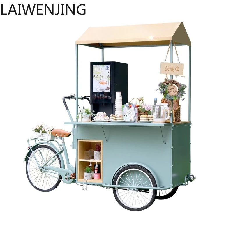 

HLZ three-wheel large hotel shopping mall mobile car market stall float dining car wrought iron